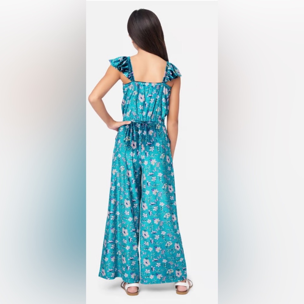 Justice Floral Blue Velvet Jumpsuit - Picture 2 of 12